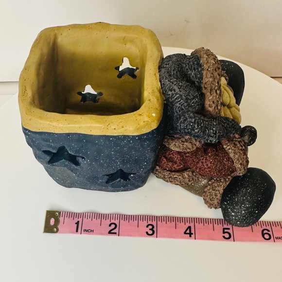 Resin Folk Art Rustic Primitive Red and Blue Santa Candle Holder Holiday Decor - Picture 8 of 10